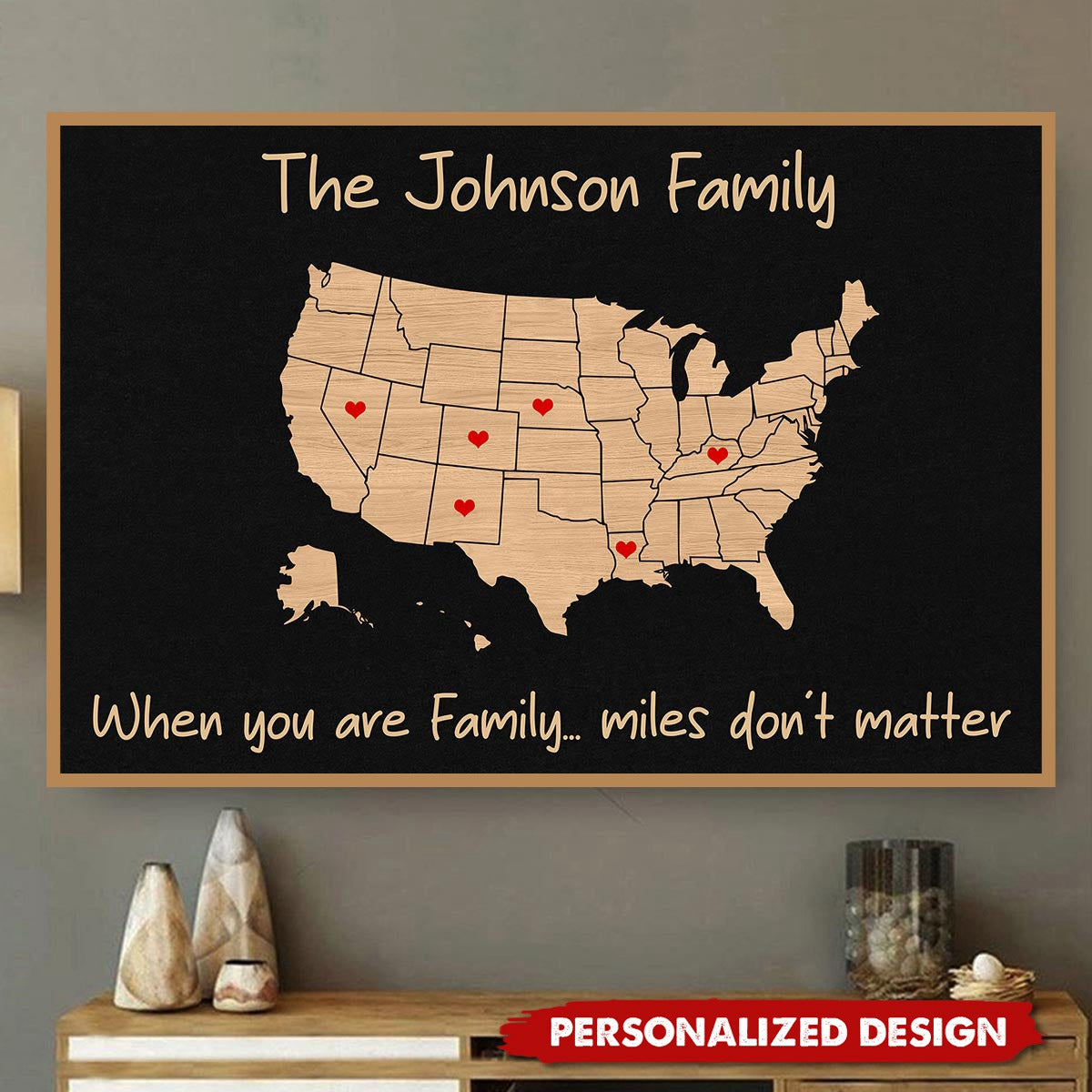 Family Close At Heart State Map-Personalized Poster