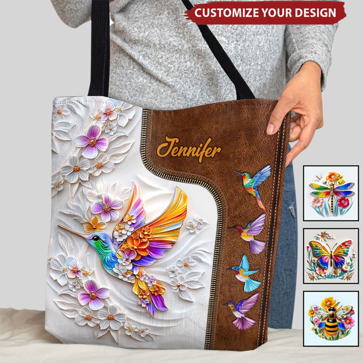 Stunning Hummingbird Dragonfly Butterfly - Personalized Gardening Tote Bag