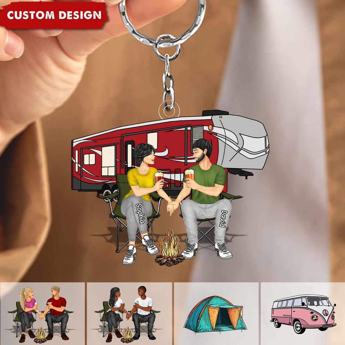 Camping Couple Making Memories One Campsite At A Time Personalized Keychain-Gift For Couple