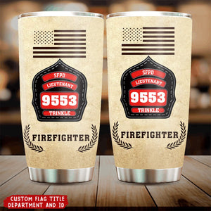 Personalized Firefighter ID & Department US And CA Flag Tumbler