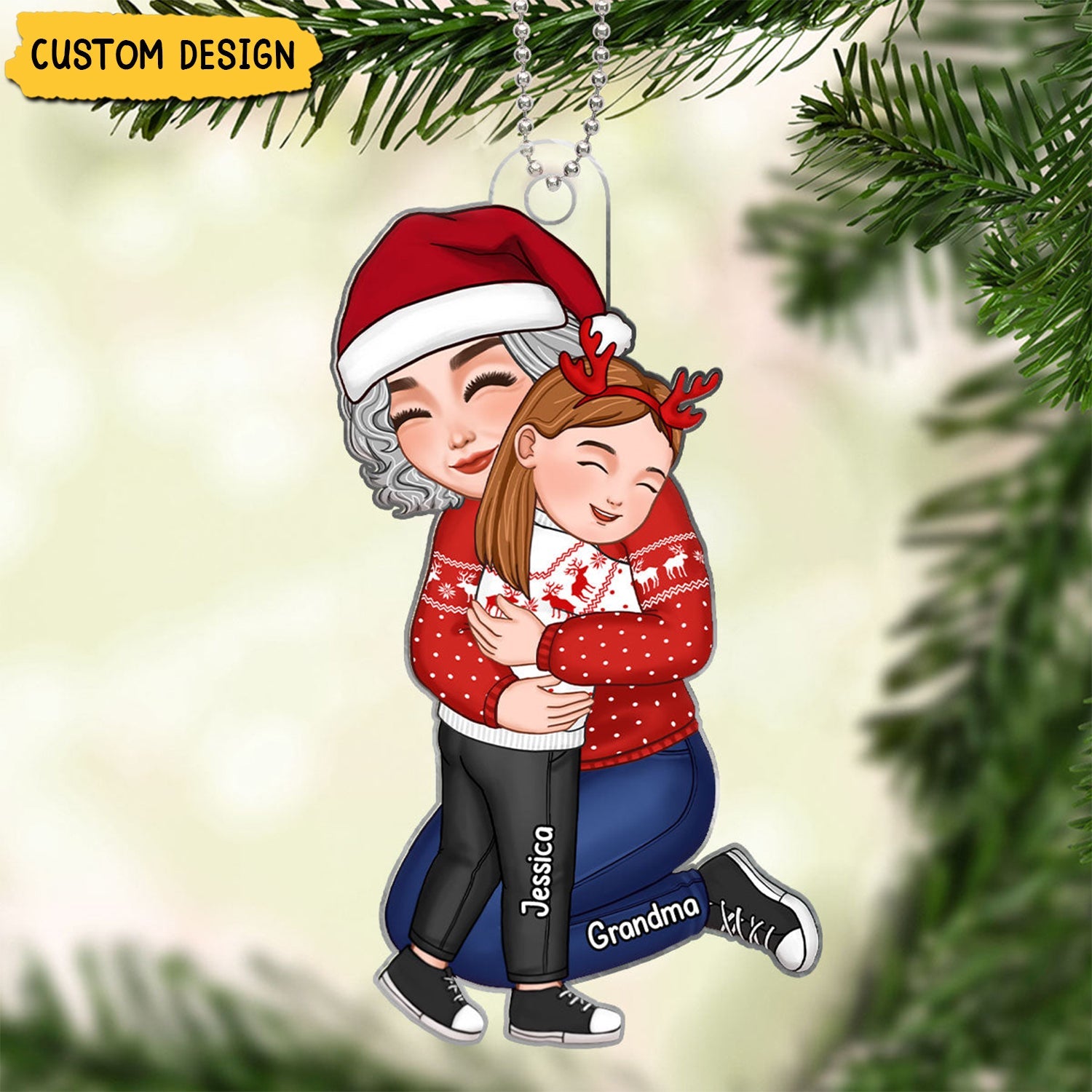 2024 New Release - Cute Grandma Hugging GrandKid Personalized Acrylic Christmas Ornament, Gift For Granddaughter Grandson