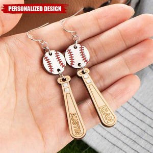 Personalized Name Baseball Earrings, Wooden Baseball Bat Jewelry, Softball Earrings, Gift for Sports Mom/Daughter/Baseball Fan