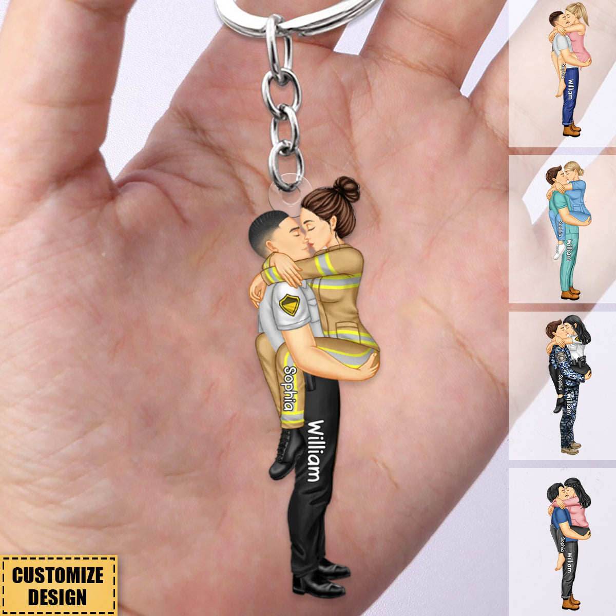 Personalized Couple Kissing Occupation Keychain - Gift For Couples, Nurse, Firefighter, Police Officer