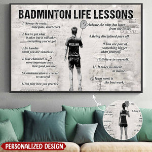 Personalized Badminton Life Lessons Poster - Gift For Badminton Lovers