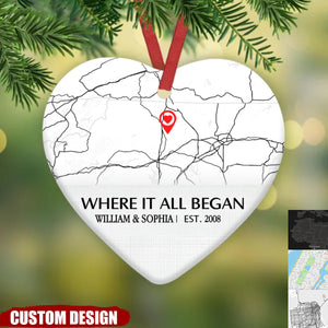 Where it all began -  Couple Location Map Personalized Circle Ceramic Ornament - 2024 New Release