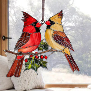 Winter Redbird Radiance - Window Hanging Suncatcher