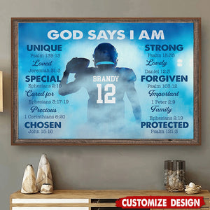 God Says I Am-Personalized Football Boy Poster-Gift For Football Lovers