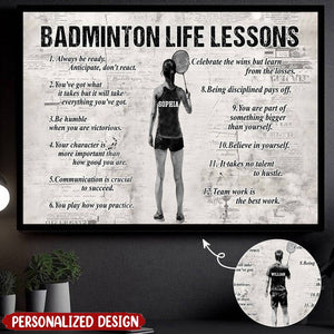 Personalized Badminton Life Lessons Poster - Gift For Badminton Lovers