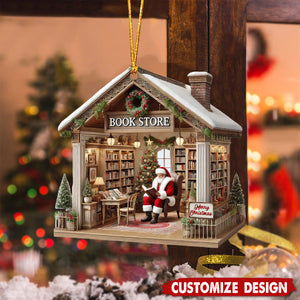 Personalized Santa in Book Shop Christmas Ornament Gift For Book Lovers-2024 New Release