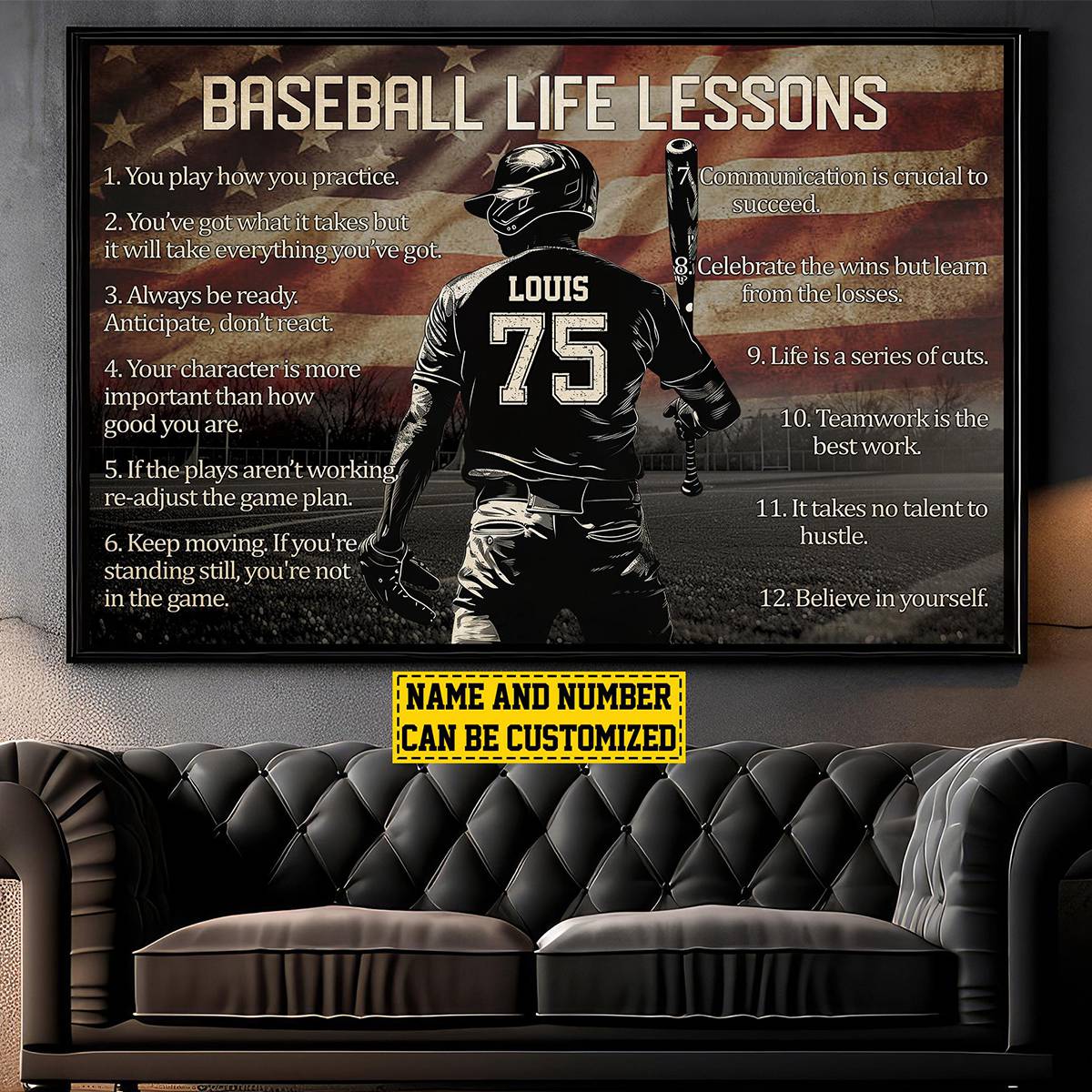 Personalized American Baseball Life Lesson Poster-Gift For Baseball Lovers