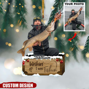 Wishin' I Was Fishing - Personalized Custom Photo Mica Ornament - Christmas Gift For Fishing Lover, Fisher, Friends, Family Members