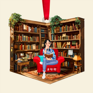 Personalized Girl Reading Book Acrylic Ornament - Gifts For Book Lovers