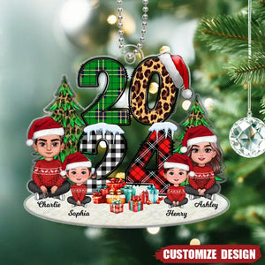 Christmas Family Sitting 2024 Stacked Pattern Personalized Acrylic Ornament