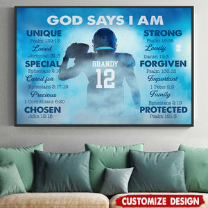 God Says I Am-Personalized Football Boy Poster-Gift For Football Lovers