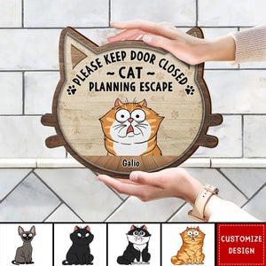 Cats Planning Escape - Personalized Wood Sign - Gift For Cat Lovers