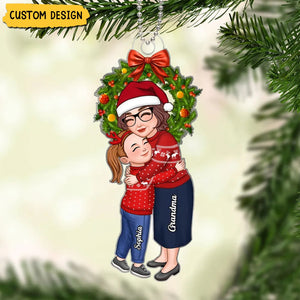 2024 New Release - Grandma & Grandkid Hugging Under Christmas Wreath Gift For Granddaughter Grandson Personalized Acrylic Ornament