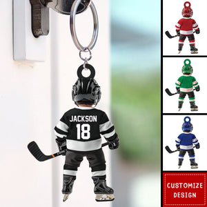 Personalized Hockey Kid Christmas Keychain Gifts For Hockey Lover