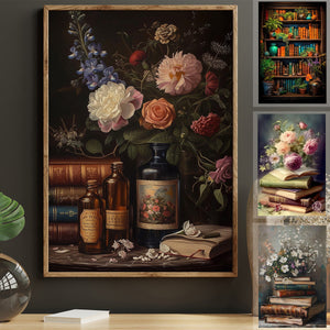 Vintage Flowers And Books Poster- Gift For Book Lovers