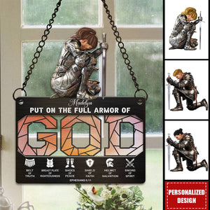 Personalized Warrior of God Put On The Full Armor Of God Ephesians 6-10 Hanging Suncatcher Ornament