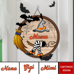 Nana Life Witch Fly With Broom And Enter Kid Names Personalized Wood Sign