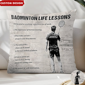 Personalized Badminton Life Lessons Pillow-Gift For Badminton Lovers