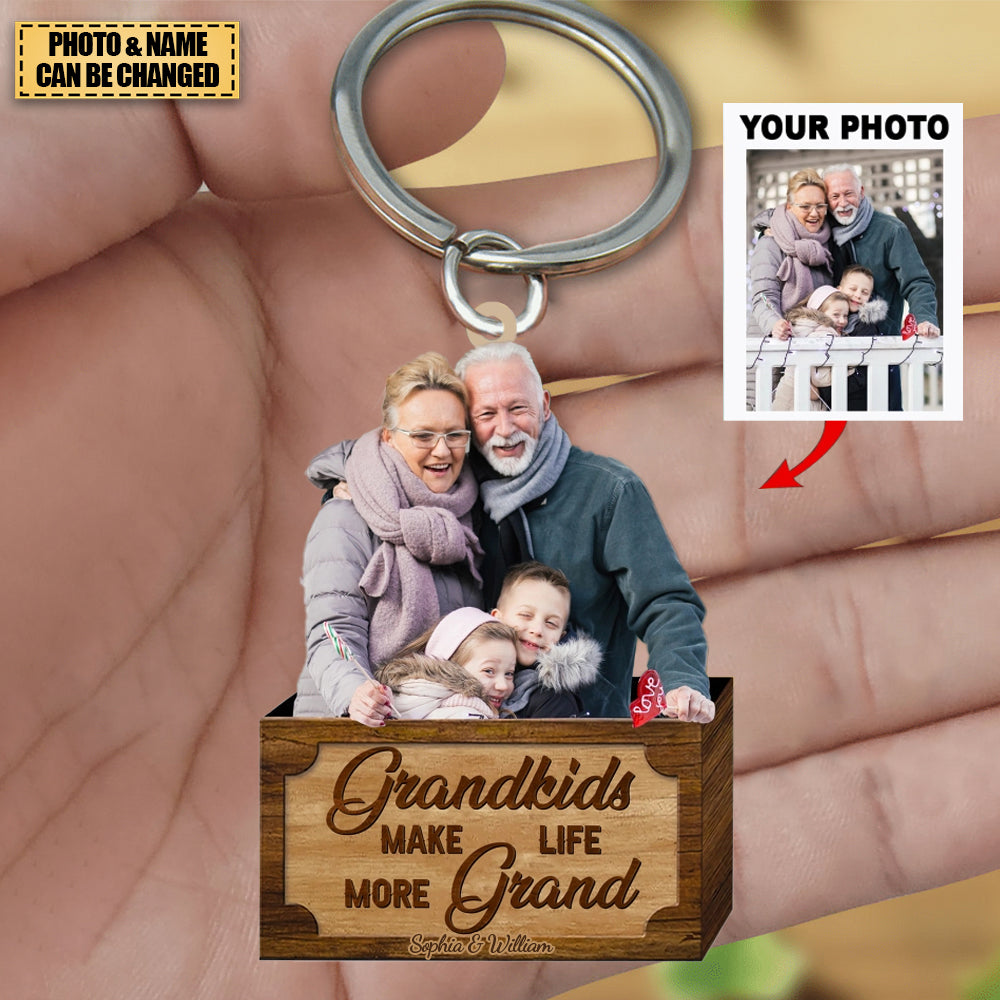 Personalized Acrylic Keychain-Gift For Family/Grandpa/Grandma- Custom Your Photo-Grandkids Make Life More Grand