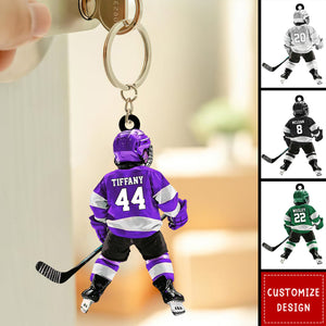 Personalized Kid Hockey Player Keychain - Gift For Hockey Lover