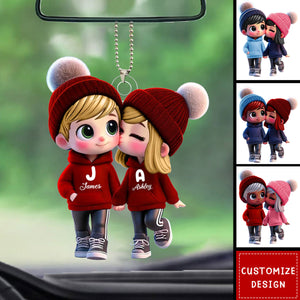 Cute Cartoon Couple Walking Personalized Car Ornament-Gift for Couple