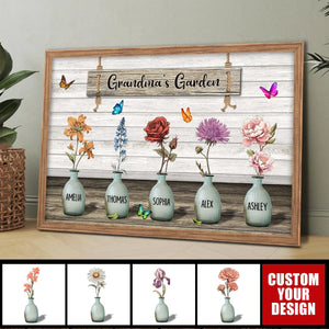 Grandma‘s Garden Birth Month Flowers Personalized Poster, Mother's Day Gift For Grandma, Mom, Auntie