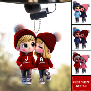 Cute Cartoon Couple Walking Personalized Car Ornament-Gift for Couple