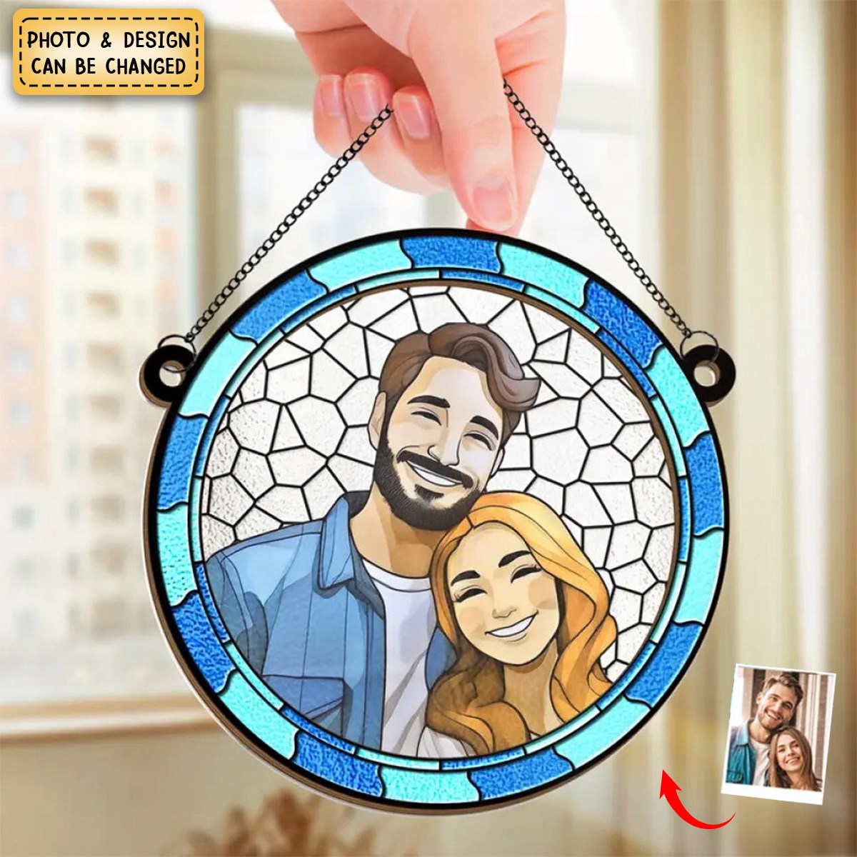 Custom Photo Where There Is Love There Is Life - Couple Personalized Window Hanging Suncatcher