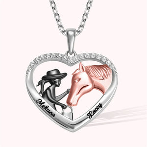 Personalized Girl and Horse Heart Necklace with Engraved Name - Gift for Horse Lovers