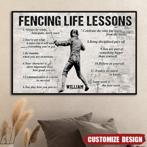 Personalized Fencing Life Lessons Poster-Gift For Fencing Lovers