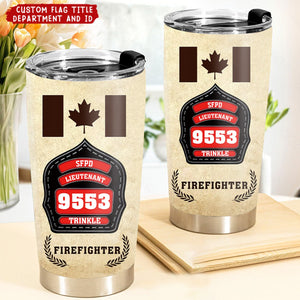 Personalized Firefighter ID & Department US And CA Flag Tumbler