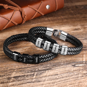 Man Leather Braided Bracelet - Gift For Dad,Grandpa