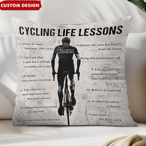 Personalized Cycling Life Lessons Pillow - Gift For Cycling Lovers