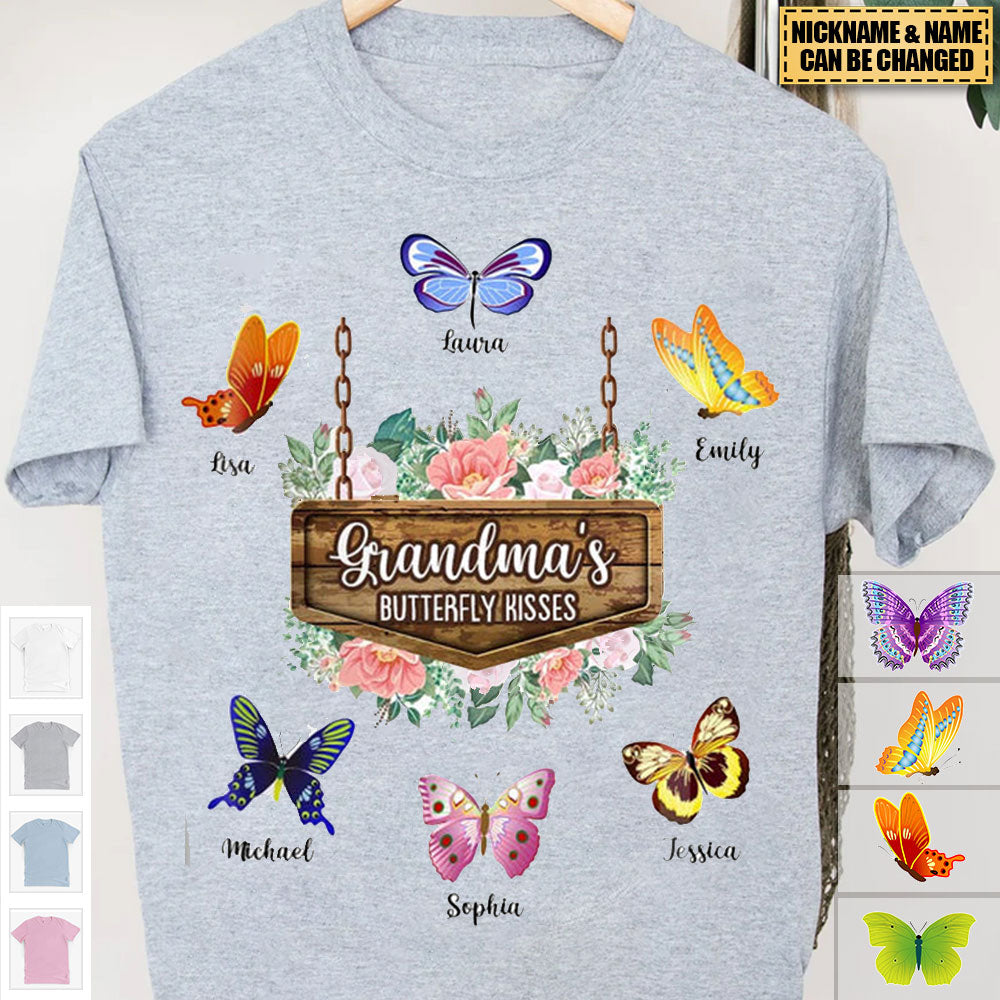 Personalized Grandma's Butterfly Kisses Shirt Hoodie Sweatshirt,Gifts For Grandma/Mom With Custom Name