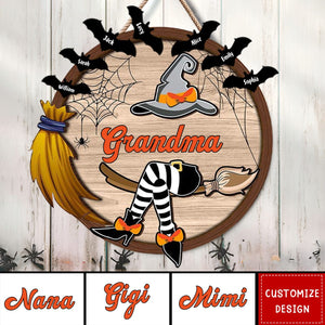 Nana Life Witch Fly With Broom And Enter Kid Names Personalized Wood Sign