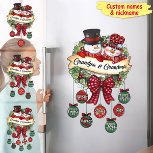 Snowman Grandpa & Grandma Mom & Dad Christmas Ball Kids Personalized Decal