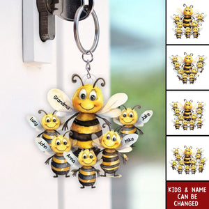 Personalized Nana/Mama Bee With Little Kids Acrylic Keychain - Gift For Mom, Grandma