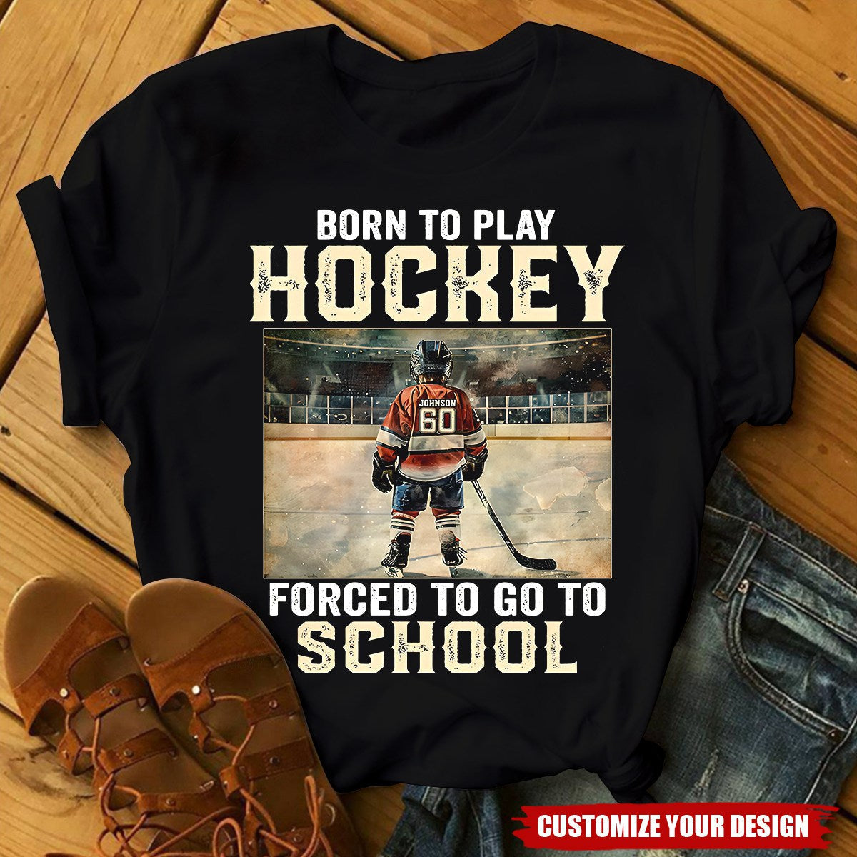 Personalized Back To School Hockey Boy T-shirt, Forced To Go To School, Gift For Kids Hockey Lovers