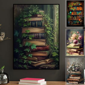 Vintage Flowers And Books Poster- Gift For Book Lovers