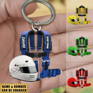 New Release - Racing Seat Belt And Helmet Personalized Acrylic Keychain, Gift For Racing Lovers