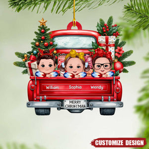 Merry Christmas Grandkids On Truck Personalized Acrylic Ornament - Gift For Kids - 2024 New Release