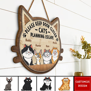 Cats Planning Escape - Personalized Wood Sign - Gift For Cat Lovers