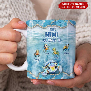 This Grandma Turtle Belongs To Grandkids Beneath Ocean Background Personalized Mug