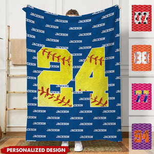 Personalized Cozy Baseball Basketball Number Soft Blanket with Name-Gift for Sports Lovers