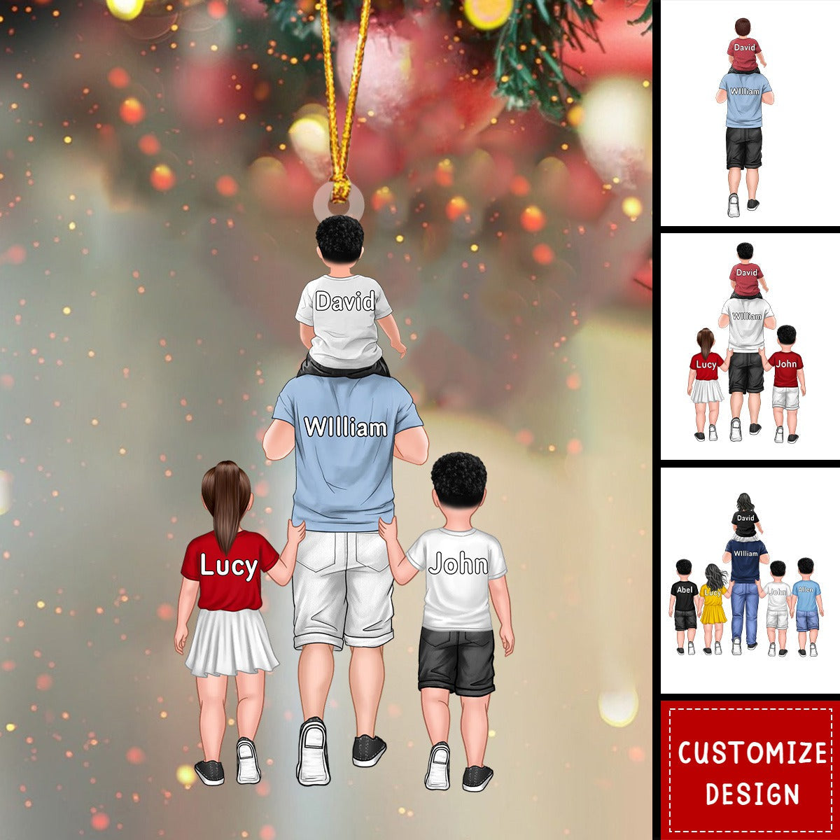 Personalized Dad/Grandpa With Kids Acrylic Christmas Hanging Ornament