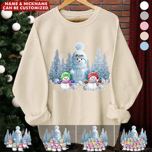 Personalized Blue Vibe Snowman Grandma Mom Colorful Kids Sweatshirt - Christmas Gift