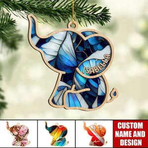 Personalized Elephant Layered Wood Ornament- Gift for Elephant Lover - 2024 New Release